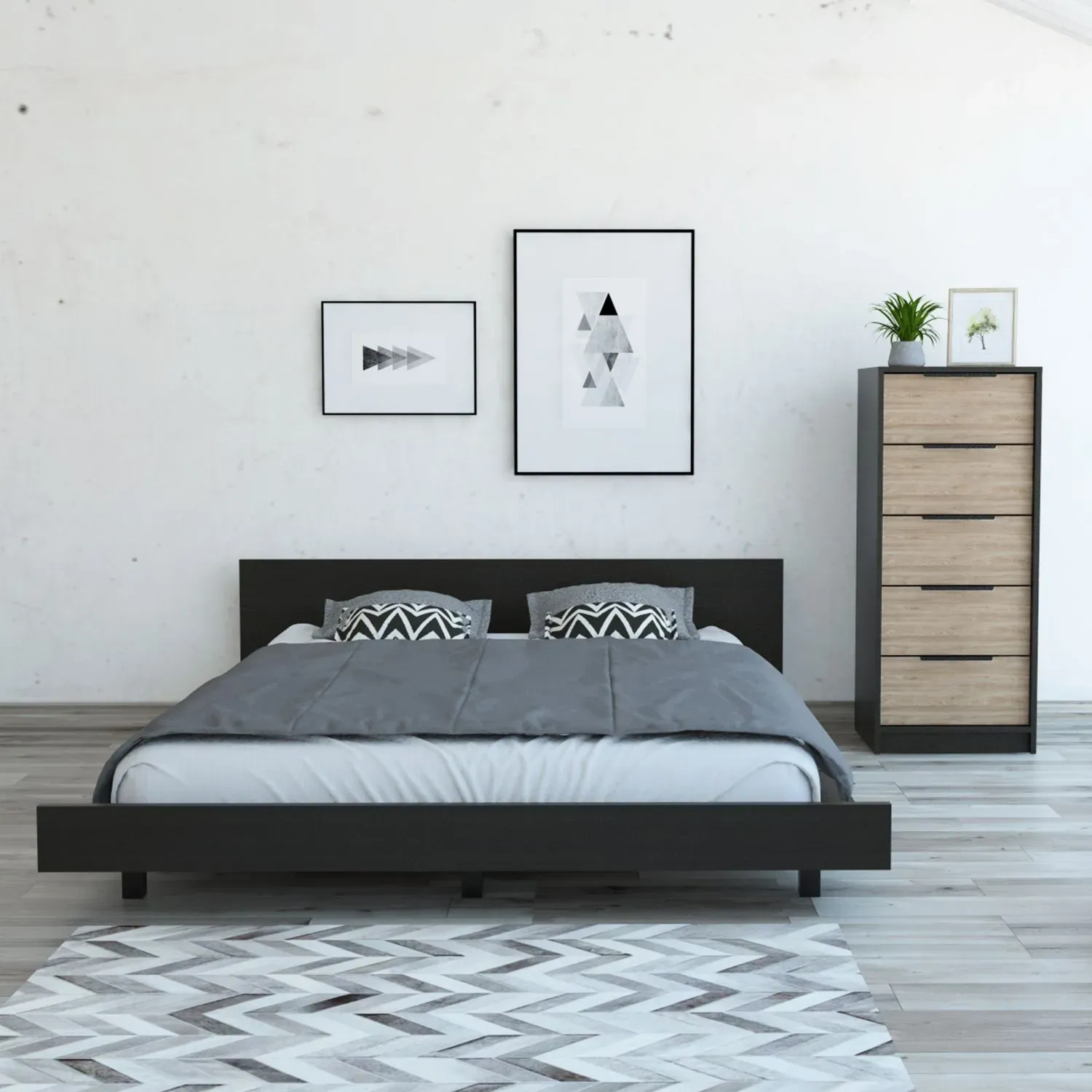 Combo Tuhome Cama 2 Plazas + Comoda 5 Cajones color  | Platanitos