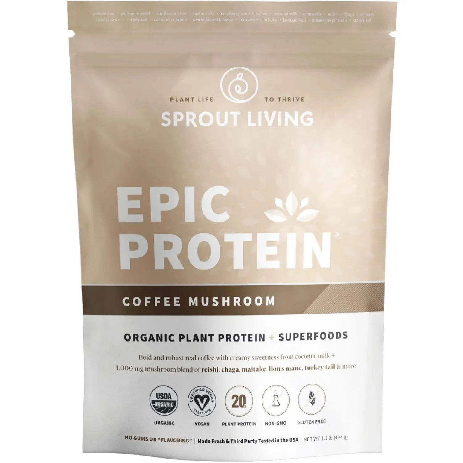 Sprout Living Proteína Vegana Epic Protein Coffee Mushroom 1.1lb sin color Platanitos
