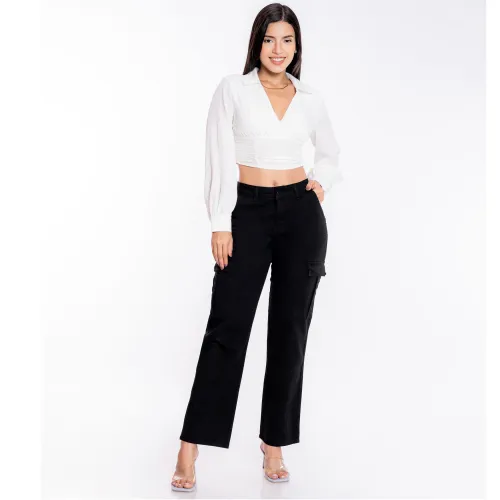 JAROLA Negro de Mujer modelo Pantalón Cargo Lina negros mujer 2023051921513963251