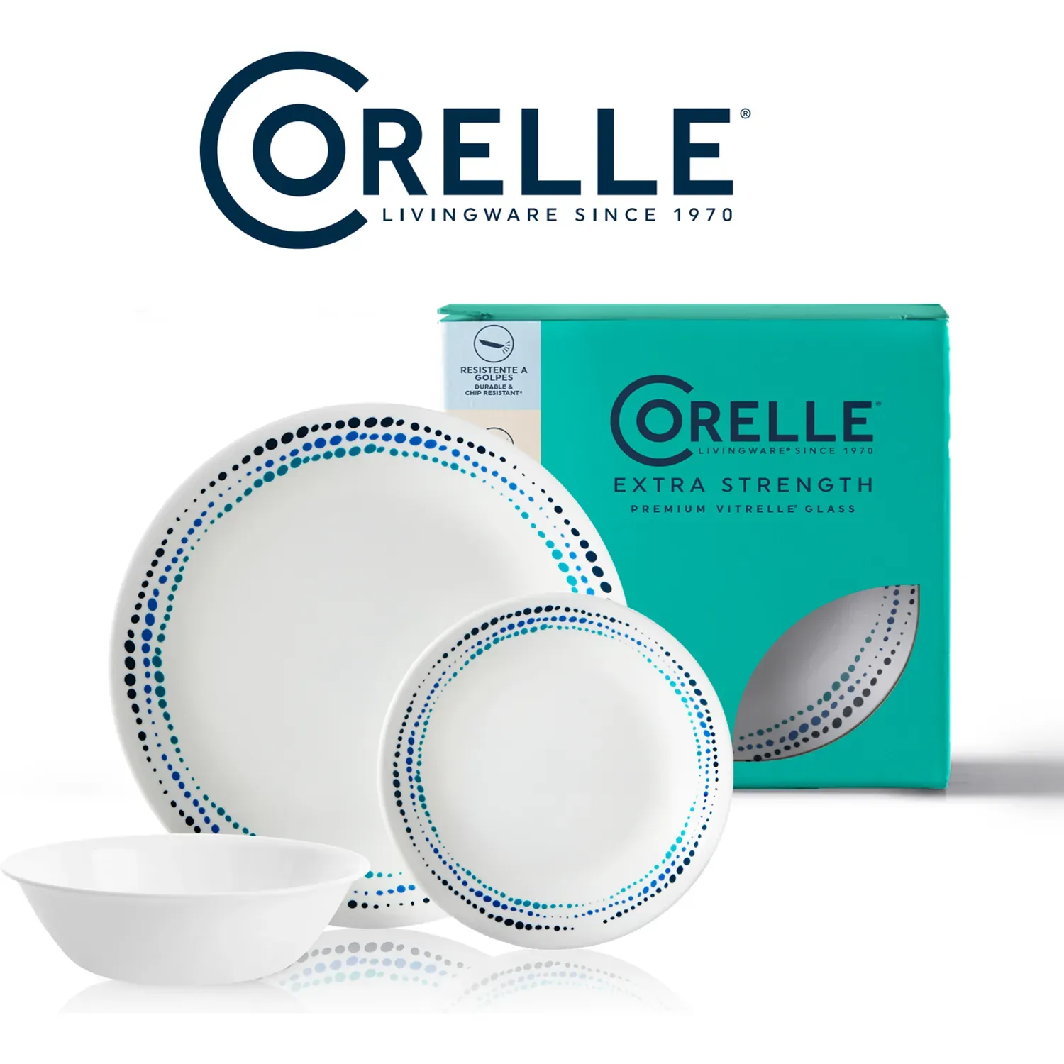 Set Corelle Vajilla 3 Piezas Redondo Ocean Blues color blanco / azul | Platanitos