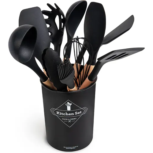 ICHIMATSU Juego De Utensilios  De Silicona Para Cocina 12 Pz Mango Madera