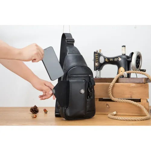 Bullcaptain Mochila Cruzada De Cuero Mate Hombre Xb-520-Bk