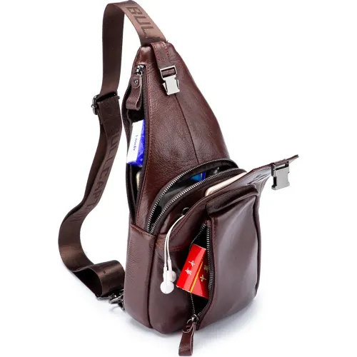 Bullcaptain Mochila Cruzada De Cuero Mate Hombre Xb-086-Cf