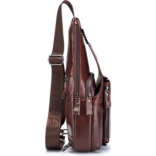 Bullcaptain Mochila Cruzada De Cuero Mate Hombre Xb-086-Cf