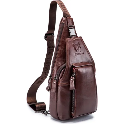 Bullcaptain Mochila Cruzada De Cuero Mate Hombre Xb-086-Cf