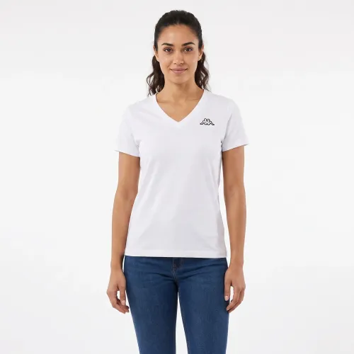 Polo Kappa Mujer Deportivo Logo Cabou color blanco | Platanitos