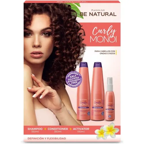 BE NATURAL Curly Monoi Shampoo + Acondicionador + Activador Pack