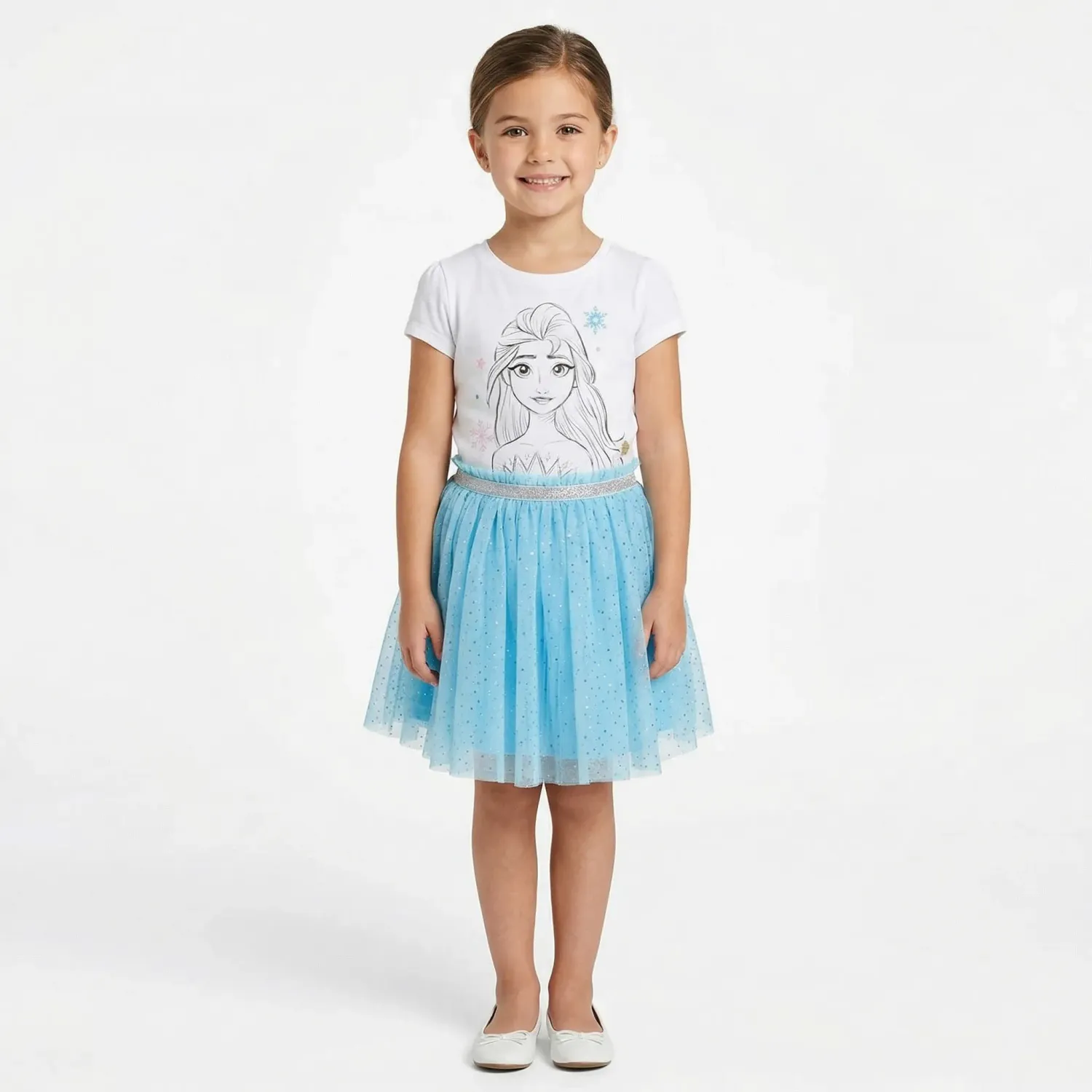 Vestido Frozen Manga Corta Niña Frozen Frp-0768 color blanco | Platanitos