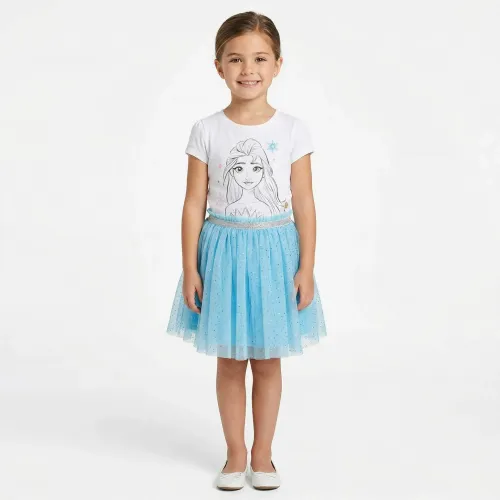 Vestido Frozen Manga Corta Niña Frozen Frp-0768 color blanco | Platanitos