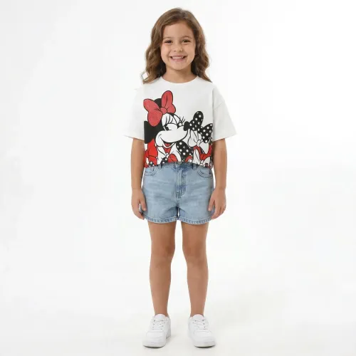 Polo Minnie Manga Corta Niña Minnie Min-2205 color marfil | Platanitos