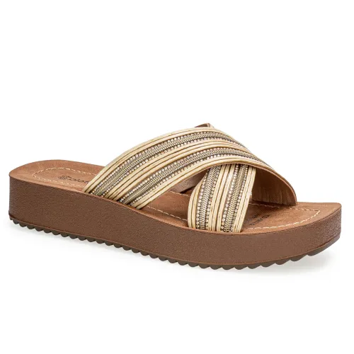 Platanitos Beige de Mujer modelo Sandalia Dama S Cruz beiges sintéticos mujer 2025042121052494791 Sintético Sintético