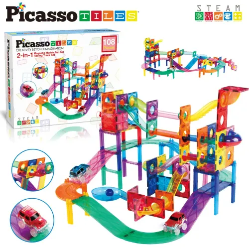 PICASSO TILES modelo Bloques Magnéticos 3 En 1 - Pista De Canicas Y Autos De 108 Piezas 2025050219334412056