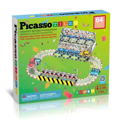 PICASSO TILES Bloques Magnéticos Pista De Carreras De 44 Piezas Y 2 Autos