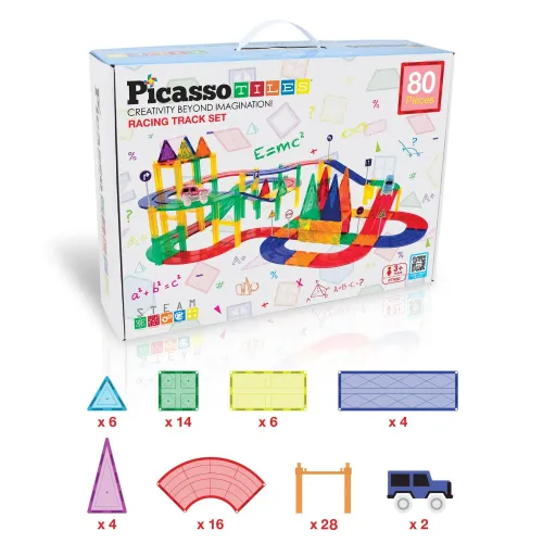 PICASSO TILES  modelo Bloques Magnéticos Pista De Carreras De 80 Piezas Y 2 Autos Led 2025050219334412065  
