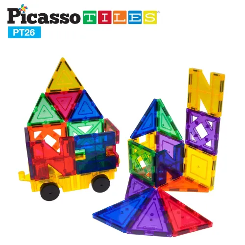 PICASSO TILES Set De Bloques Magnéticos De 26 Piezas (Incluye Kit Para Armar Un Vehículo)
