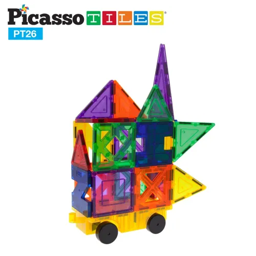 PICASSO TILES Set De Bloques Magnéticos De 26 Piezas (Incluye Kit Para Armar Un Vehículo)