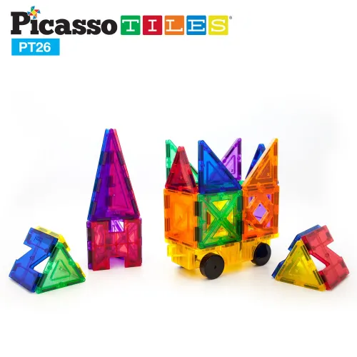 PICASSO TILES Set De Bloques Magnéticos De 26 Piezas (Incluye Kit Para Armar Un Vehículo)