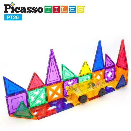 PICASSO TILES Set De Bloques Magnéticos De 26 Piezas (Incluye Kit Para Armar Un Vehículo)