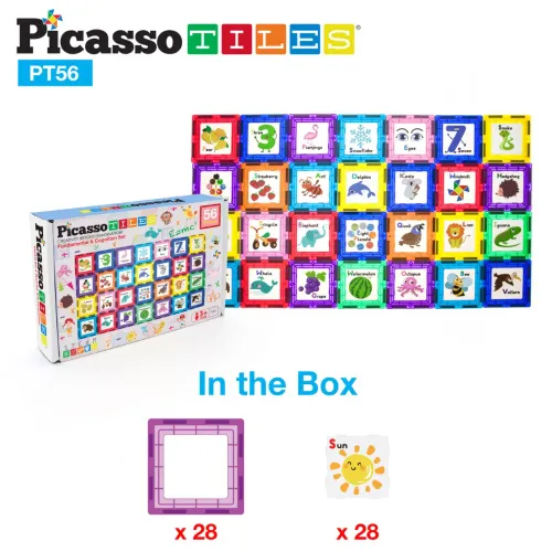 PICASSO TILES Bloques Magnéticos Tarjeta Educativas De Abecedario Y Números De 56 Piezas
