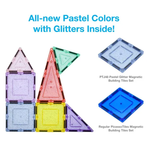 PICASSO TILES Bloques Magnéticos De Colores Pasteles Y Glitter De 48 Piezas