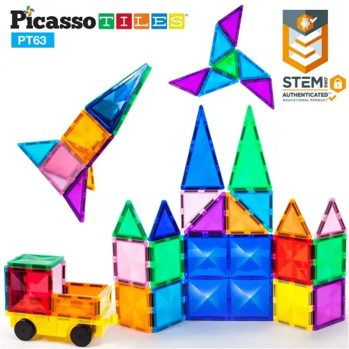 PICASSO TILES  modelo Set De Bloques De Construcción Magnéticos De 63 Piezas (Incluye Kit Para Armar Un Vehículo) 2025050219334412089  