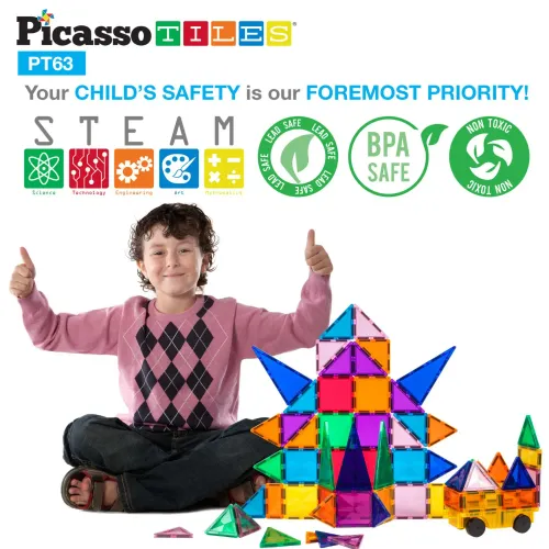 PICASSO TILES Set De Bloques De Construcción Magnéticos De 63 Piezas (Incluye Kit Para Armar Un Vehículo)