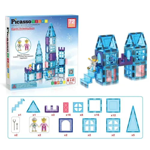 PICASSO TILES Set De Bloques Magnéticos Castillo De Hielo Con Princesa De 72 Piezas
