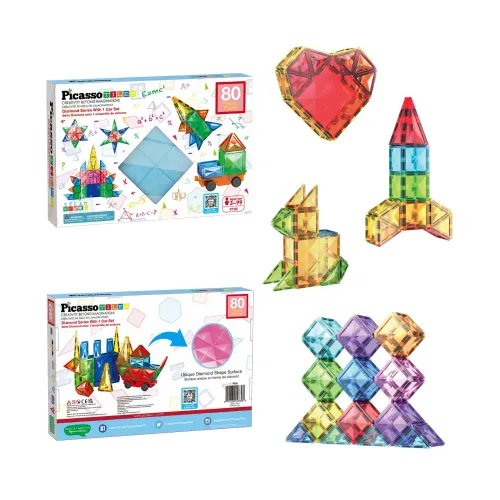PICASSO TILES Set De Bloques De Construcción Magnéticos De 80 Piezas (Incluye Kit Para Armar Un Vehículo)