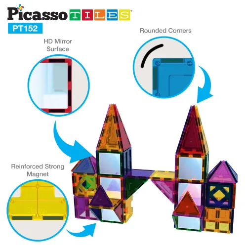 PICASSO TILES Set De Bloques De Construcción Magnéticos De 152 Piezas Traslúcidas