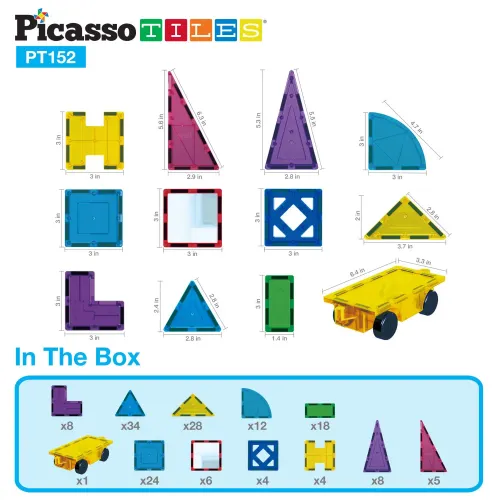 PICASSO TILES Set De Bloques De Construcción Magnéticos De 152 Piezas Traslúcidas