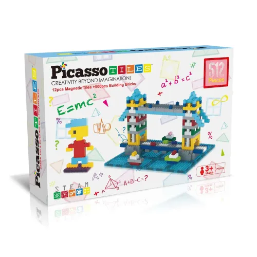 PICASSO TILES Juego De 500 Bloques De Construcción Y 12 Bloques Magnéticos