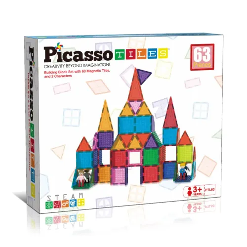 PICASSO TILES Kit De Bloques Magnéticos De 63 Piezas Con 2 Figuras De Personajes