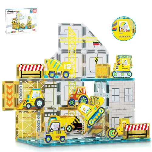 PICASSO TILES  modelo Juego De Bloques De Construcción Magnéticos De 45 Piezas (Incluye 8 Figuras De Vehículos) 2025050219334412131  