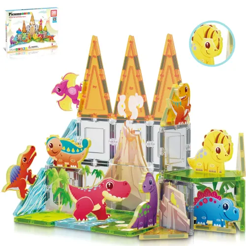 PICASSO TILES  modelo Juego De Bloques De Construcción Magnéticos Mundo Dinosaurio De 38 Piezas (Incluye 8 Figuras De Dinosaurios) 2025050219334412134  