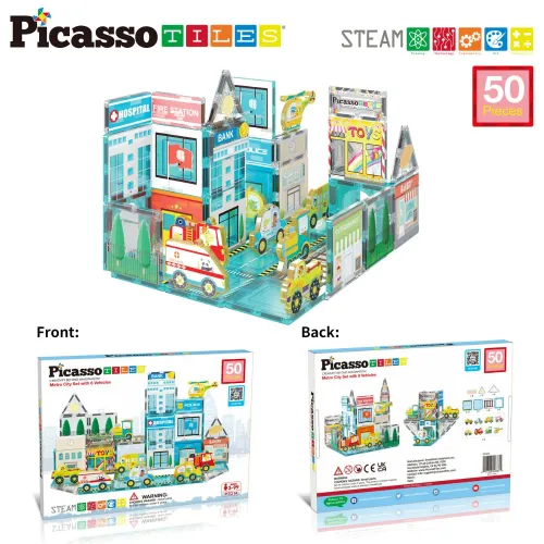 PICASSO TILES Bloques Magnéticos Construye Una Ciudad  Metro City De 50 Piezas