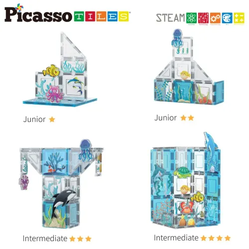 PICASSO TILES Juego De Bloques De Construcción Magnéticos Mundo Marino De 52 Piezas (Incluye 8 Figuras De Animales)