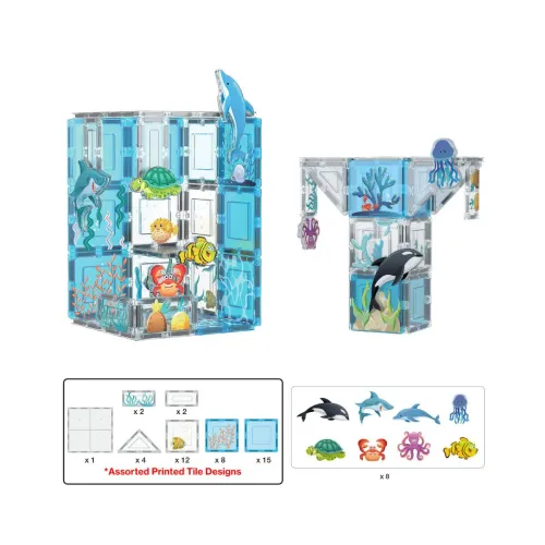 PICASSO TILES Juego De Bloques De Construcción Magnéticos Mundo Marino De 52 Piezas (Incluye 8 Figuras De Animales)