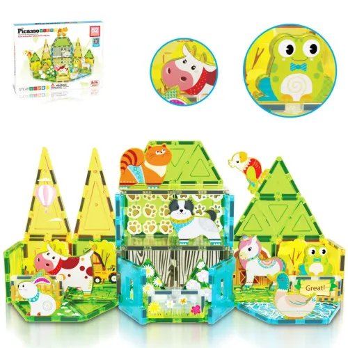 PICASSO TILES Juego De Bloques De Construcción Magnéticos Granja  De 52 Piezas (Incluye 8 Figuras De Animales)