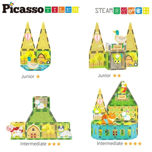 PICASSO TILES Juego De Bloques De Construcción Magnéticos Granja  De 52 Piezas (Incluye 8 Figuras De Animales)