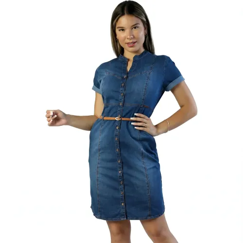 FORDAN JEANS Vestido Mujer 3895 Cuello Neru Manga Corta