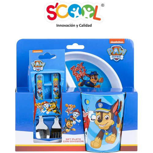 Scool Set Vajilla De Melamine División Con Cubiertos Y Vaso Paw Patrol H