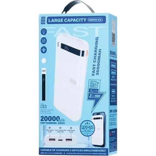 REMAX Cargador Portatil Power Bank 20000mah Rpp-72 Pd 20w Qc 225w