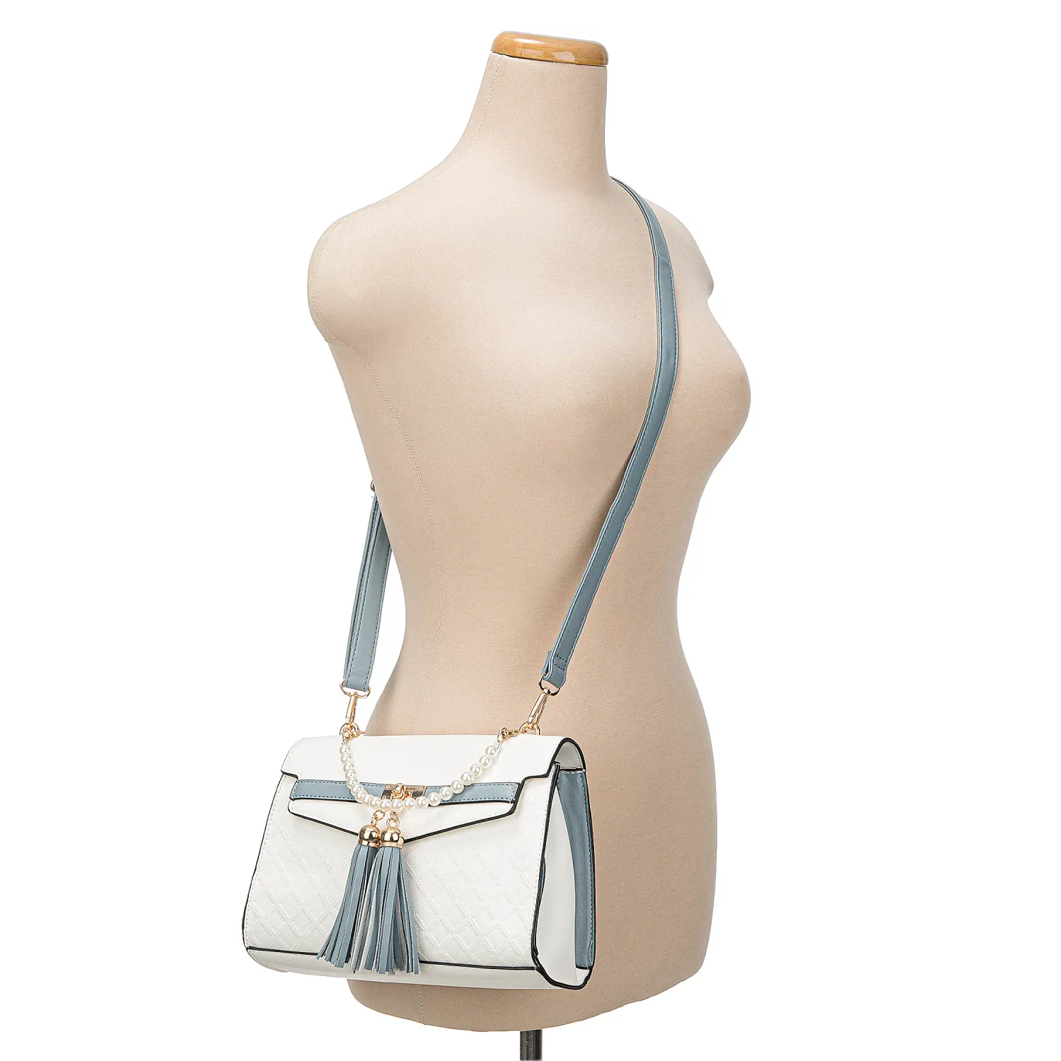 Cartera Limoni De Vestir Escorpy color blanco / celeste | Platanitos