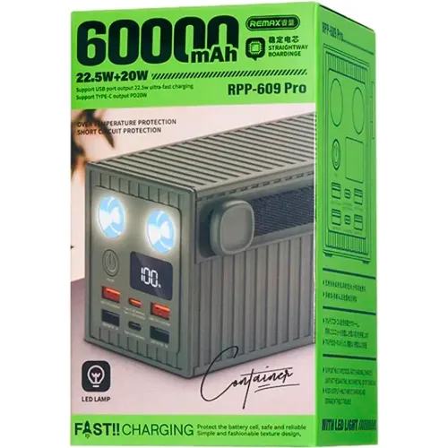REMAX Cargador Portatil Power Bank 60000mah Rpp-609  Pro Pd+qc 20w+22.5w