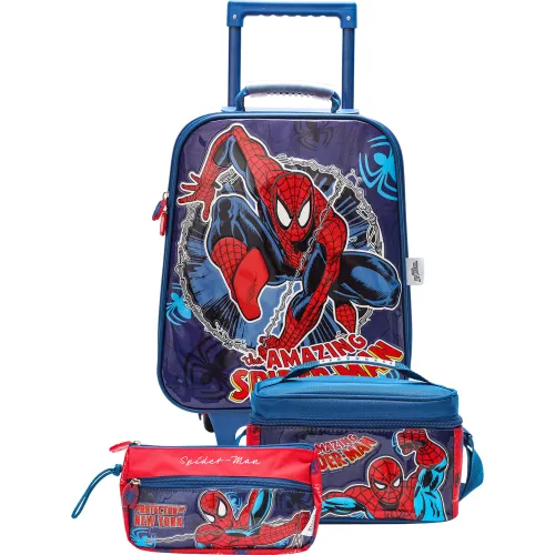 Spiderman Rojo de Niña / Niño modelo Set Mochila Con Ruedas + Lonchera + Cartuchera Spiderman Mod3 rojos rojas roja azules niña 2025080722301120402  