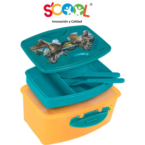 Scool Taper 1.1 Lt Con División Y Cubiertos Jurassic