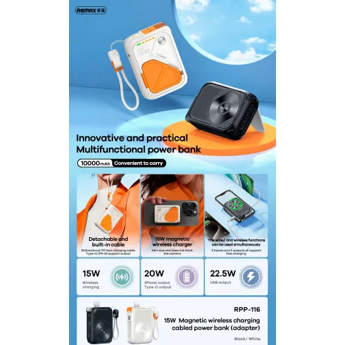 REMAX Cargador Portatil Power Bank Magnético Rpp‑116  22.5 W