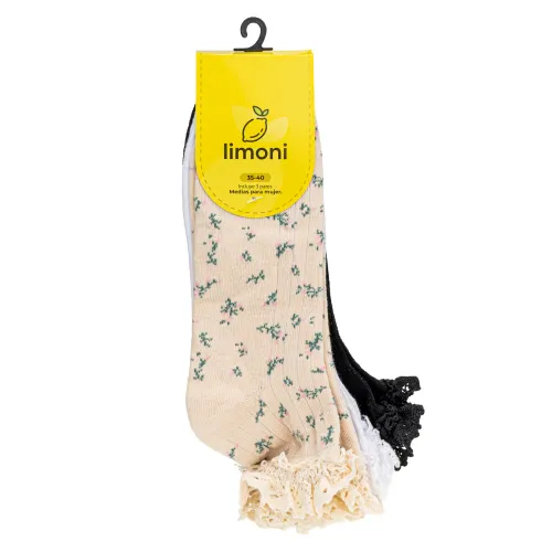 LIMONI Set X 3 Prs Medias Tobilleras Dama Dona
