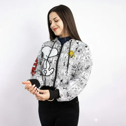 Mujer SNOOPY Blanco Casaca Cortaviento Crop Mujer Snoopy Pea-002