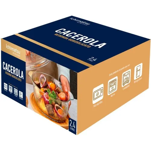 ICHIMATSU Cacerola Vidrio Borosilicato Redonda P/Hornear 2.4l  #Gc-2400